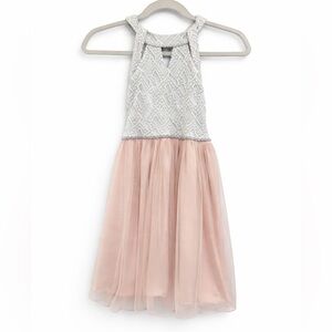 Speechless White Lace and Pink/Peach Tulle Kids Dress